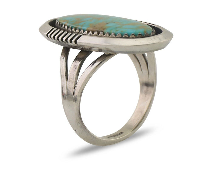 Navajo Ring 925 Silver Blue Gem Turquoise Native American Artist C.80's