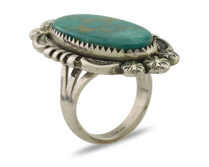 Navajo Ring 925 Silver Blue Gem Turquoise Native American Artist C.80's