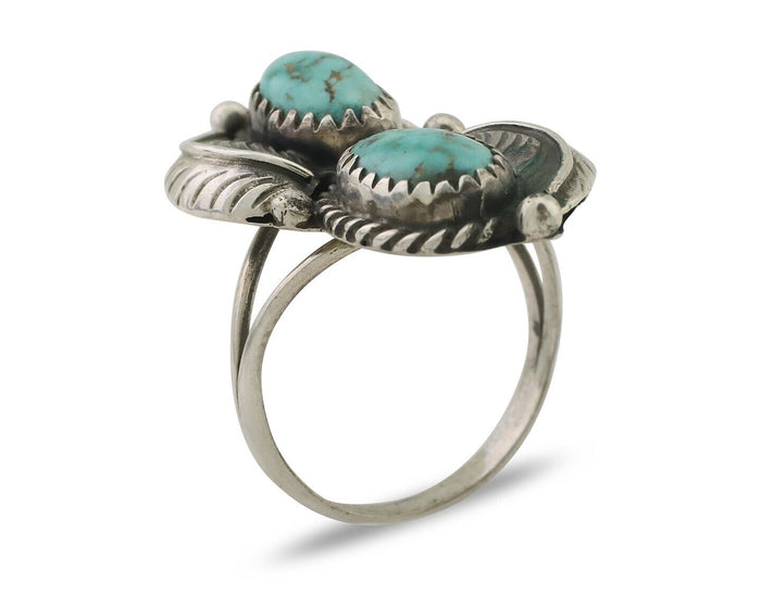 Navajo Ring 925 Silver Blue Gem Turquoise Native American Artist C.80's