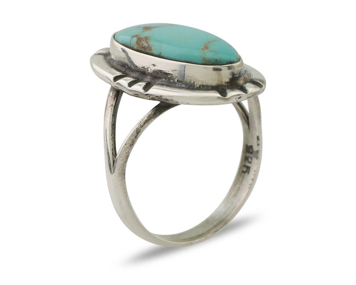 Navajo Ring 925 Silver Blue Gem Turquoise Native American Artist C.80's