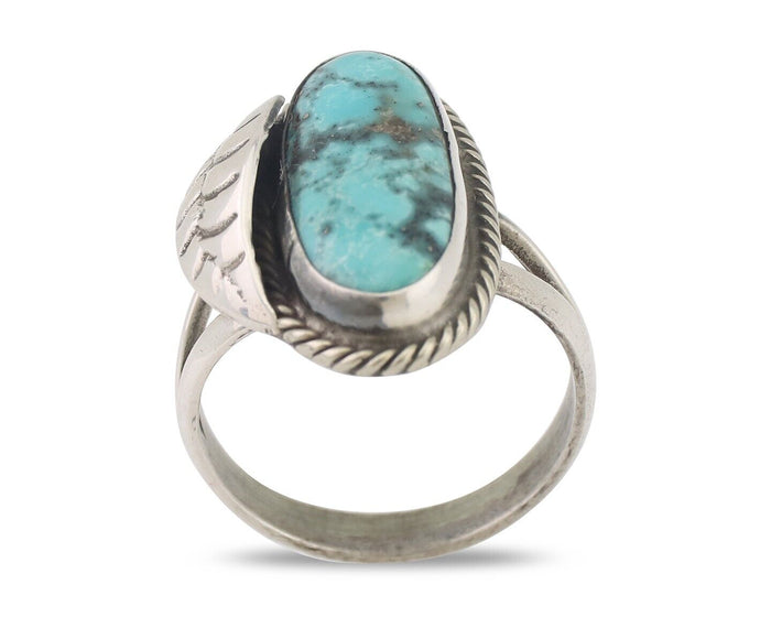 Navajo Ring 925 Silver Blue Gem Turquoise Native American Artist C.80's