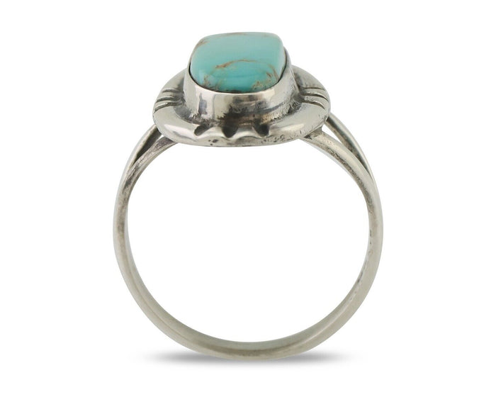 Navajo Ring 925 Silver Blue Gem Turquoise Native American Artist C.80's
