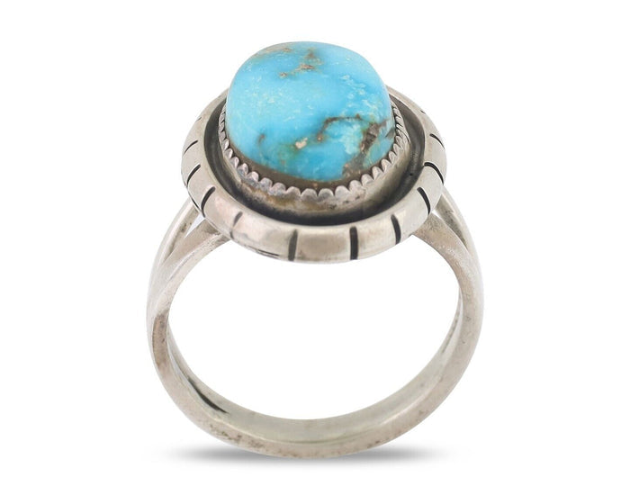 Navajo Ring 925 Silver Blue Gem Turquoise Native American Artist C.80's