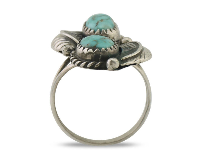 Navajo Ring 925 Silver Blue Gem Turquoise Native American Artist C.80's