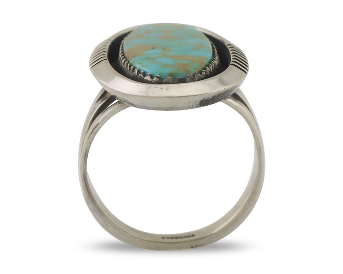 Navajo Ring 925 Silver Blue Gem Turquoise Native American Artist C.80's