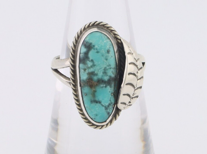Navajo Ring 925 Silver Blue Gem Turquoise Native American Artist C.80's