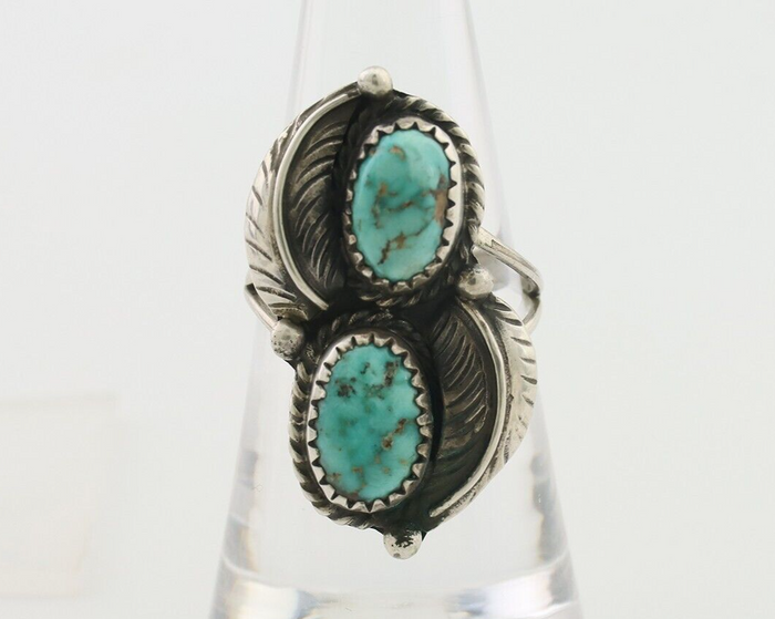 Navajo Ring 925 Silver Blue Gem Turquoise Native American Artist C.80's