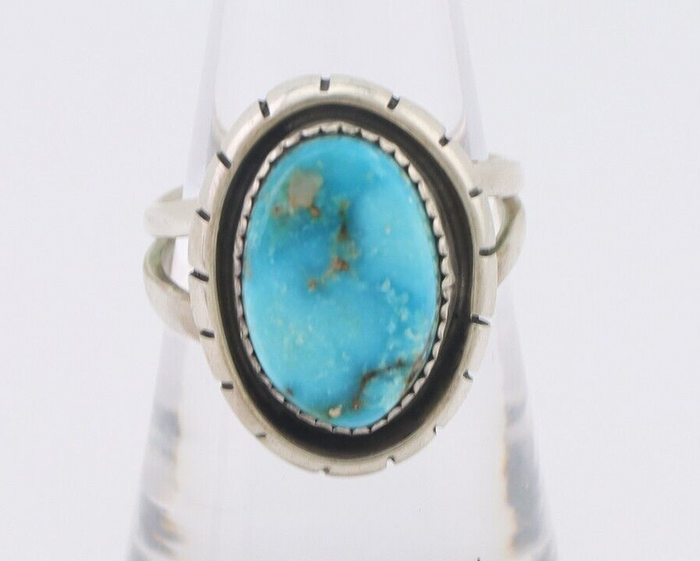 Navajo Ring 925 Silver Blue Gem Turquoise Native American Artist C.80's