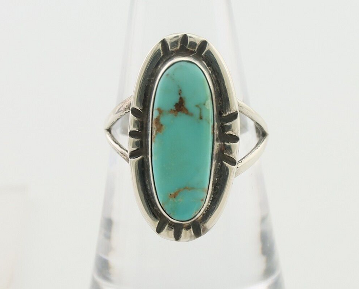 Navajo Ring 925 Silver Blue Gem Turquoise Native American Artist C.80's