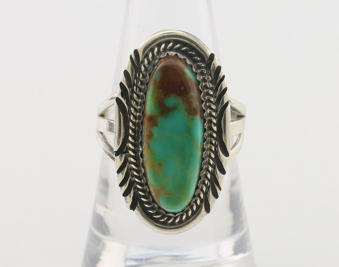 Navajo Ring 925 Silver Blue Gem Turquoise Native American Artist C.80's