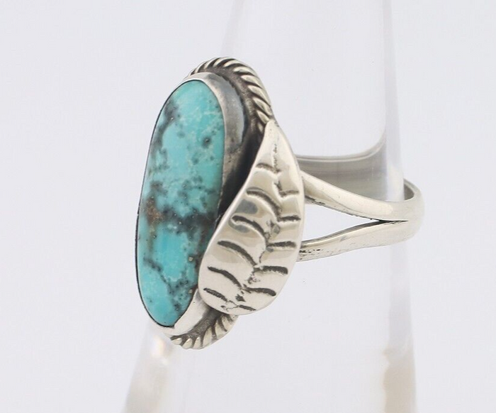 Navajo Ring 925 Silver Blue Gem Turquoise Native American Artist C.80's