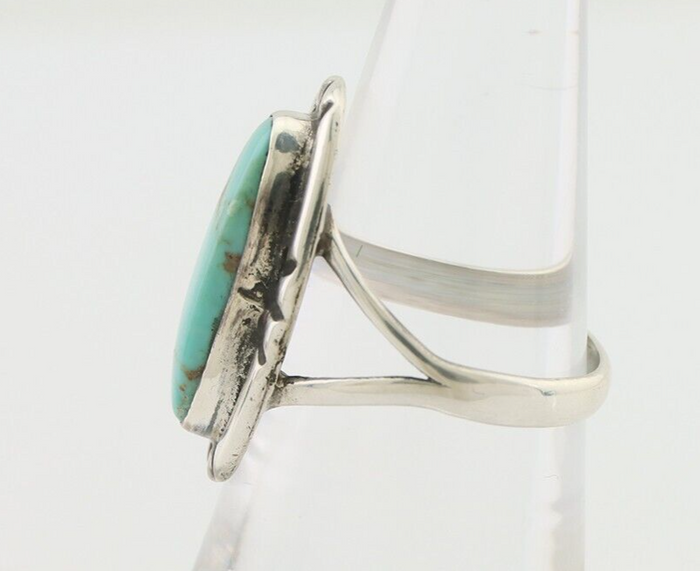 Navajo Ring 925 Silver Blue Gem Turquoise Native American Artist C.80's