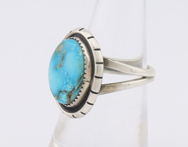 Navajo Ring 925 Silver Blue Gem Turquoise Native American Artist C.80's