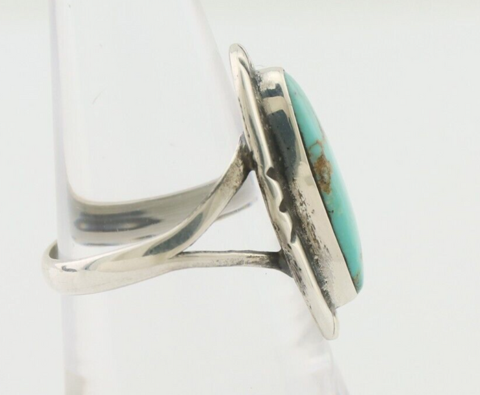 Navajo Ring 925 Silver Blue Gem Turquoise Native American Artist C.80's