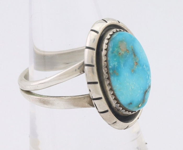 Navajo Ring 925 Silver Blue Gem Turquoise Native American Artist C.80's