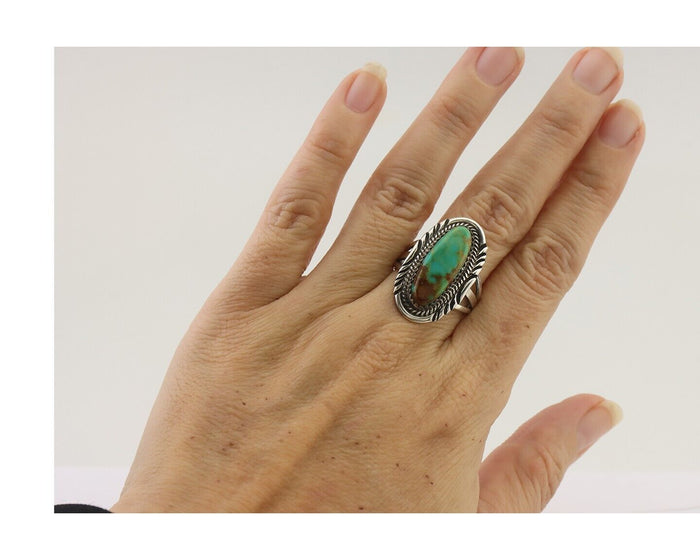 Navajo Ring 925 Silver Blue Gem Turquoise Native American Artist C.80's