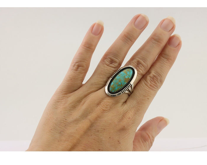 Navajo Ring 925 Silver Blue Gem Turquoise Native American Artist C.80's