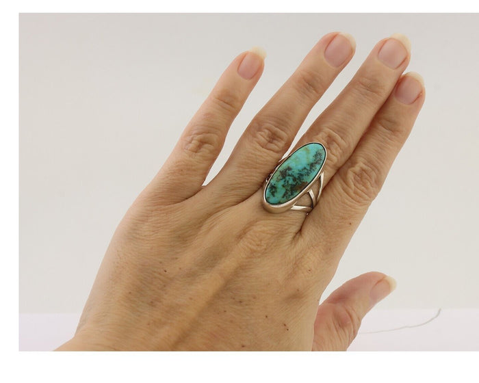 Navajo Ring 925 Silver Blue Gem Turquoise Native American Artist C.80's