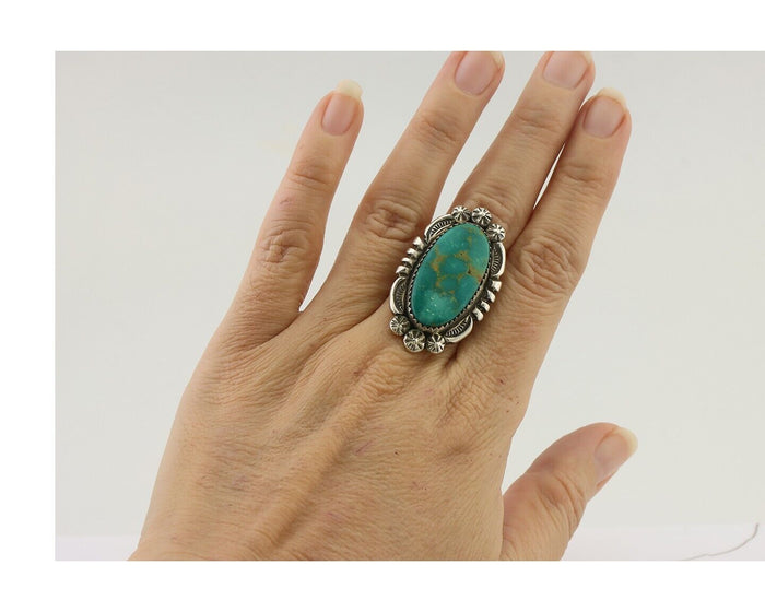 Navajo Ring 925 Silver Blue Gem Turquoise Native American Artist C.80's