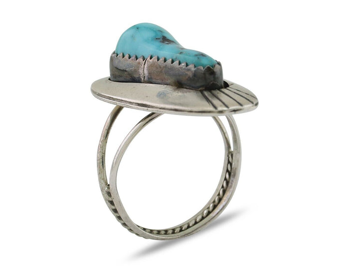 Navajo Ring 925 Silver Blue Gem Turquoise Native Artist Size 5.25 C.80's