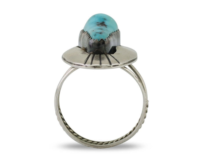 Navajo Ring 925 Silver Blue Gem Turquoise Native Artist Size 5.25 C.80's