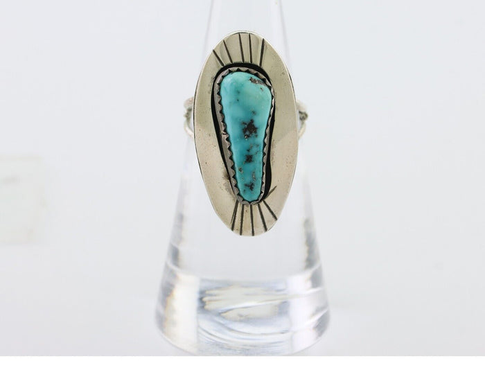 Navajo Ring 925 Silver Blue Gem Turquoise Native Artist Size 5.25 C.80's