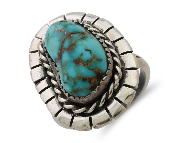 Navajo Ring 925 Silver Blue Gem Turquoise Signed William Denetdale 8.75 C.80's