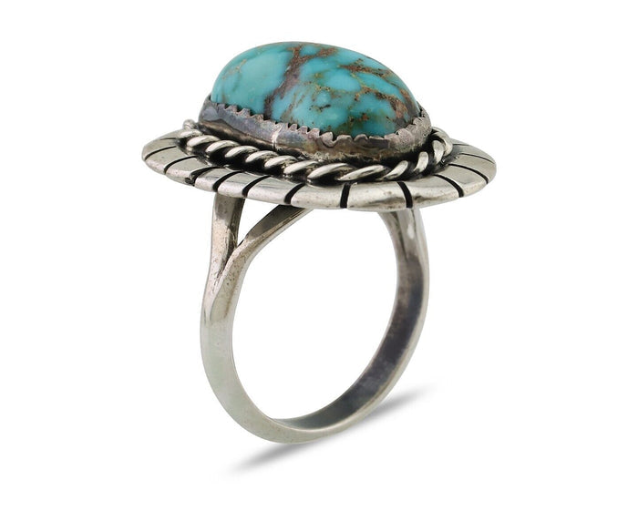 Navajo Ring 925 Silver Blue Gem Turquoise Signed William Denetdale 8.75 C.80's