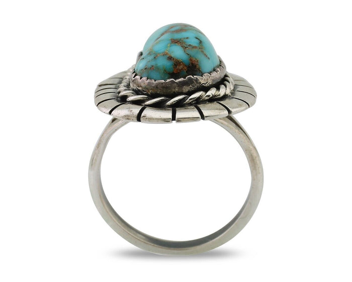Navajo Ring 925 Silver Blue Gem Turquoise Signed William Denetdale 8.75 C.80's