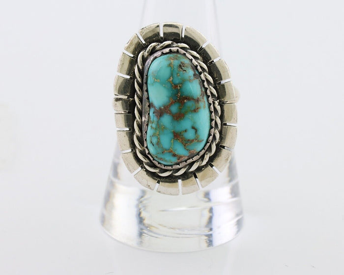 Navajo Ring 925 Silver Blue Gem Turquoise Signed William Denetdale 8.75 C.80's