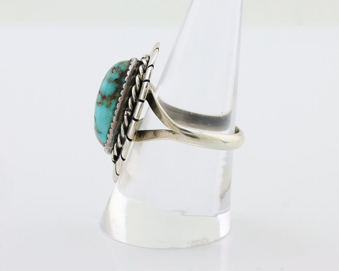 Navajo Ring 925 Silver Blue Gem Turquoise Signed William Denetdale 8.75 C.80's