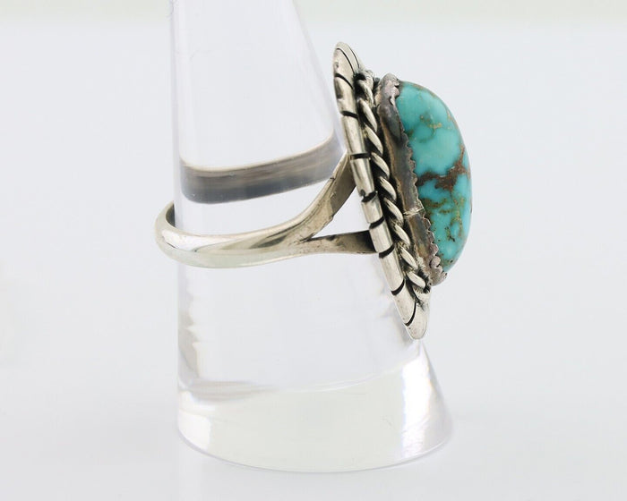 Navajo Ring 925 Silver Blue Gem Turquoise Signed William Denetdale 8.75 C.80's