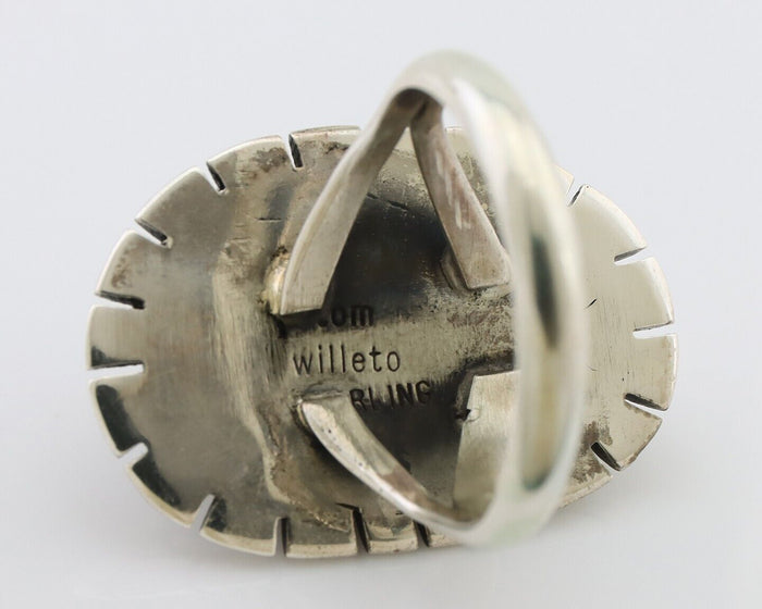 Navajo Ring 925 Silver Blue Gem Turquoise Signed William Denetdale 8.75 C.80's