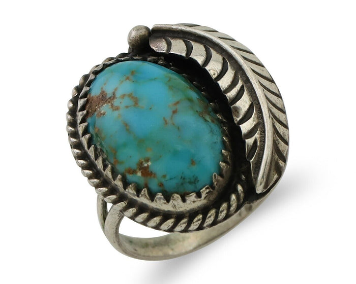 Navajo Ring 925 Silver Blue Kingman Turquoise Native American Artist C.80's