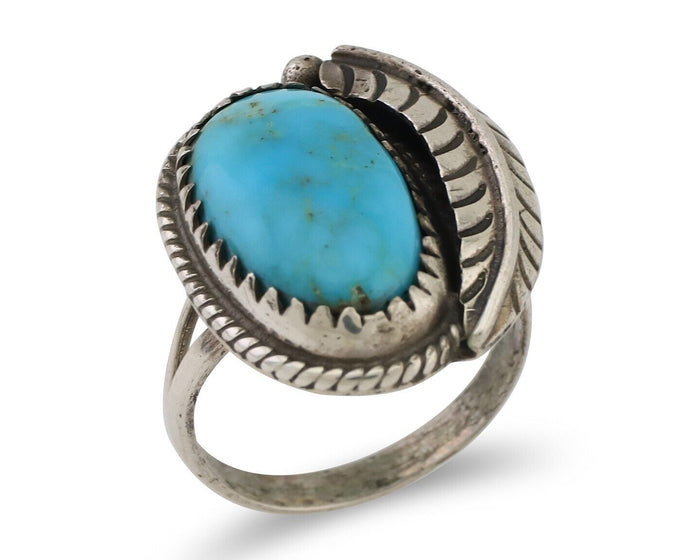 Navajo Ring 925 Silver Blue Kingman Turquoise Native American Artist C.80's