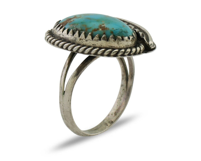 Navajo Ring 925 Silver Blue Kingman Turquoise Native American Artist C.80's