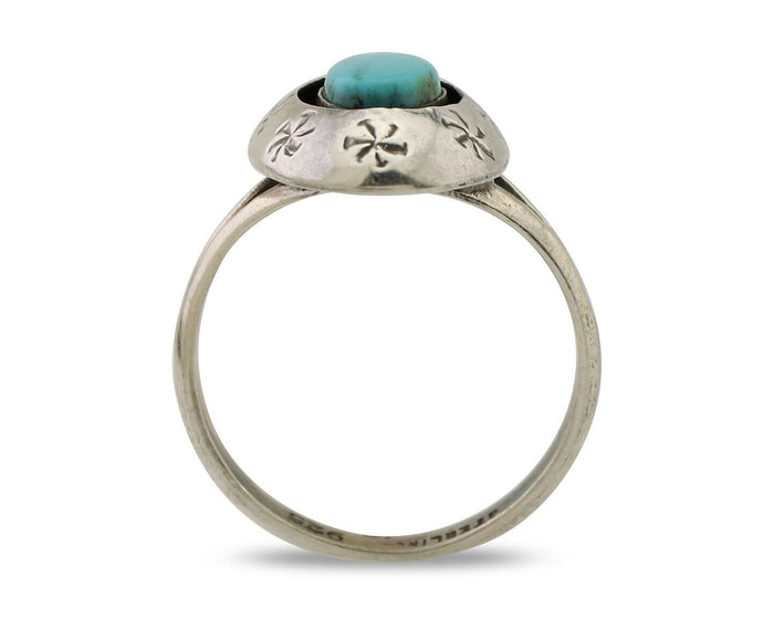 Navajo Ring 925 Silver Blue Kingman Turquoise Native American Artist C.80's