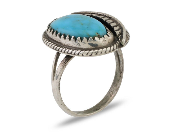 Navajo Ring 925 Silver Blue Kingman Turquoise Native American Artist C.80's
