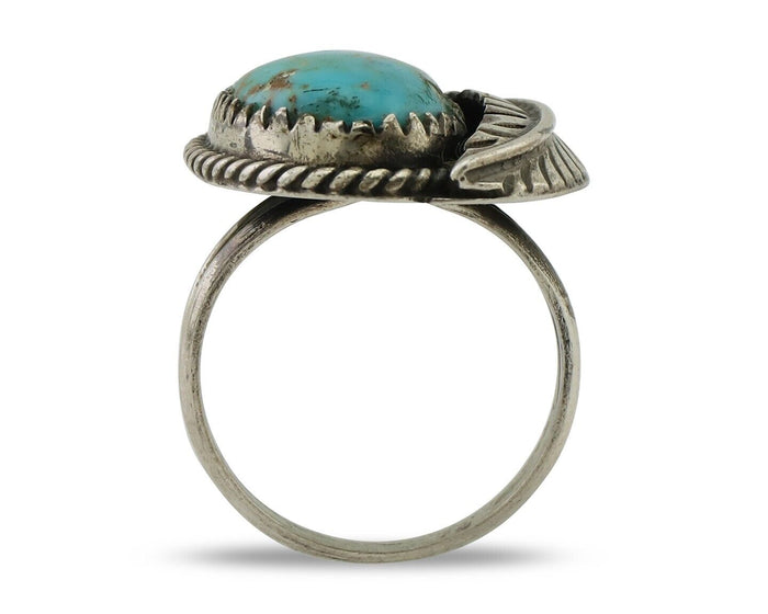 Navajo Ring 925 Silver Blue Kingman Turquoise Native American Artist C.80's