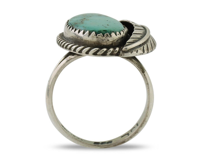Navajo Ring 925 Silver Blue Kingman Turquoise Native American Artist C.80's