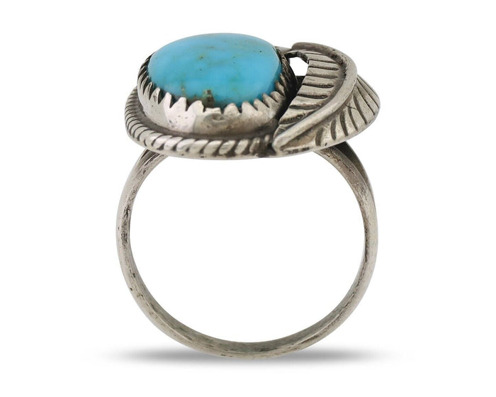 Navajo Ring 925 Silver Blue Kingman Turquoise Native American Artist C.80's