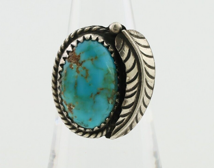 Navajo Ring 925 Silver Blue Kingman Turquoise Native American Artist C.80's