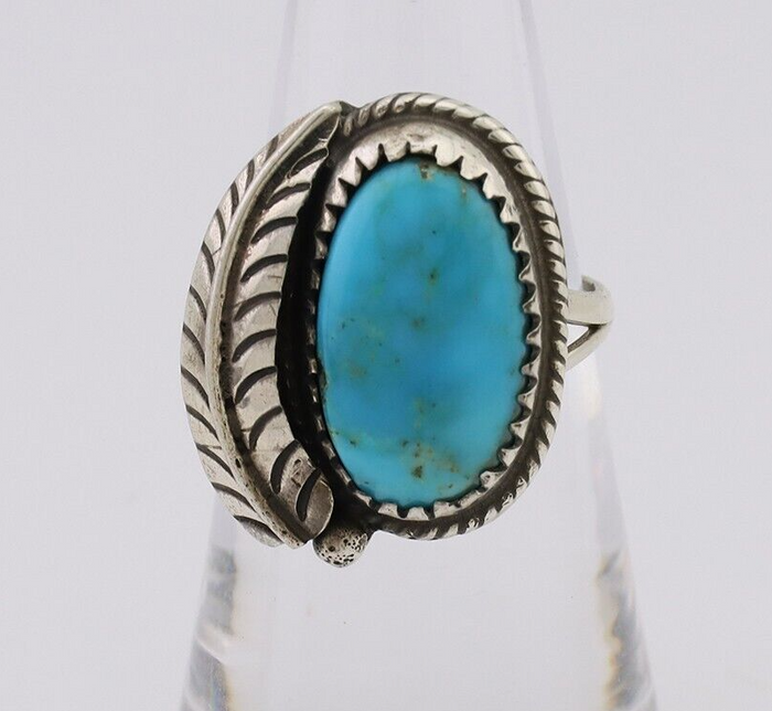 Navajo Ring 925 Silver Blue Kingman Turquoise Native American Artist C.80's
