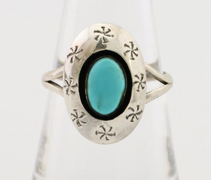 Navajo Ring 925 Silver Blue Kingman Turquoise Native American Artist C.80's