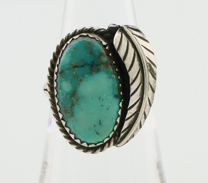 Navajo Ring 925 Silver Blue Kingman Turquoise Native American Artist C.80's