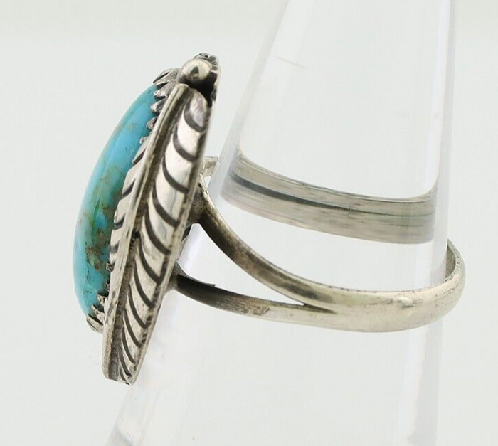 Navajo Ring 925 Silver Blue Kingman Turquoise Native American Artist C.80's