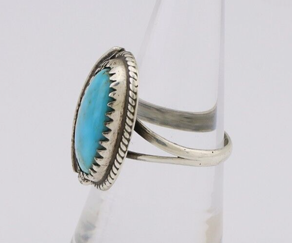 Navajo Ring 925 Silver Blue Kingman Turquoise Native American Artist C.80's