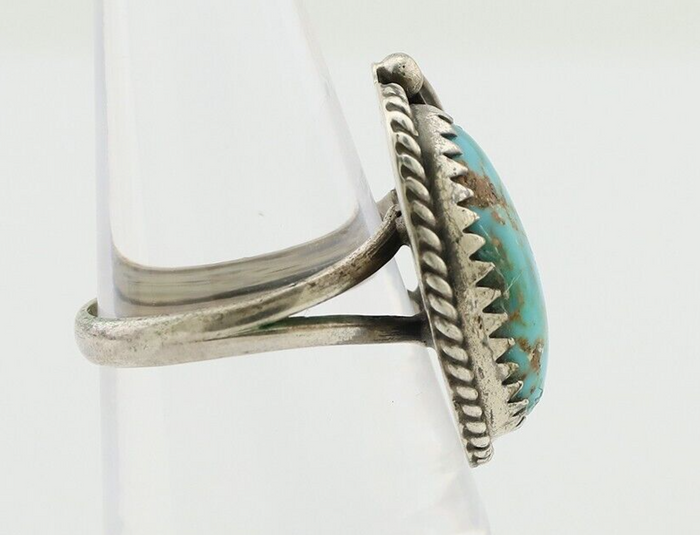 Navajo Ring 925 Silver Blue Kingman Turquoise Native American Artist C.80's
