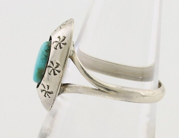 Navajo Ring 925 Silver Blue Kingman Turquoise Native American Artist C.80's
