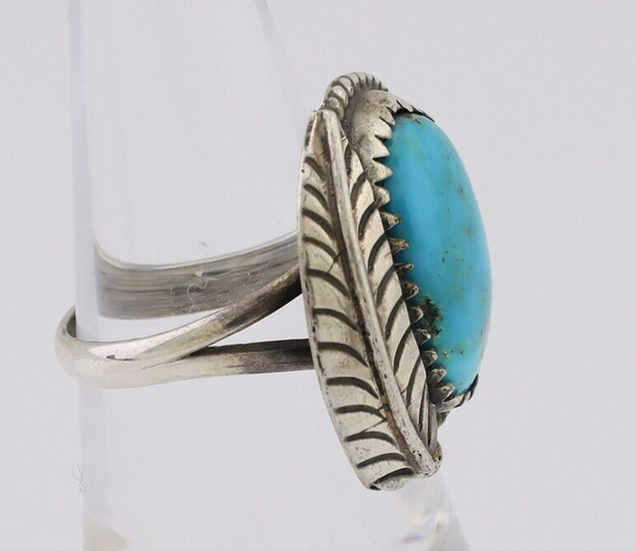 Navajo Ring 925 Silver Blue Kingman Turquoise Native American Artist C.80's